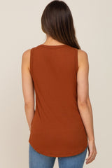 Rust Sleeveless Ribbed Pocket Maternity Top