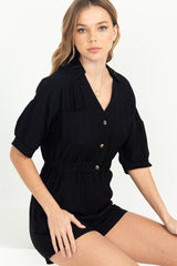 Black Button-Front Romper