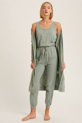 Sage Cotton Jumpsuit And Long Cardigan Knit Set