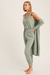 Sage Cotton Jumpsuit And Long Cardigan Knit Set