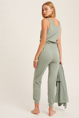 Sage Cotton Jumpsuit And Long Cardigan Knit Set