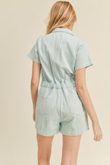 Sky Blue Washed Denim Utility Romper