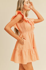 Peach Ruffle Detail Mini Dress