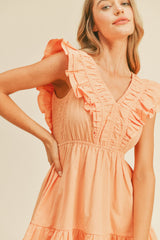 Peach Ruffle Detail Mini Dress