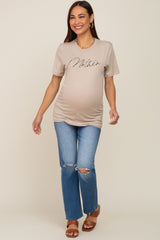 Beige Mother Graphic Maternity Top