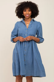 Blue Chambray Button Front Dress