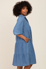 Blue Chambray Button Front Dress