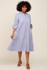 Light Blue Chambray Button Front Dress