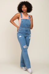 Blue Medium Wash Distressed Denim Overalls