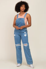 Blue Medium Wash Distressed Denim Overalls