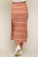 Mauve Striped Knit Side Slit Maternity Midi Skirt