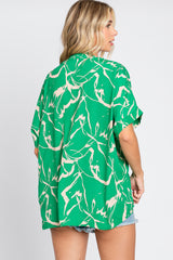 Green Printed V-Neck Top