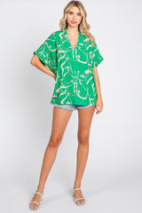 Green Printed V-Neck Top