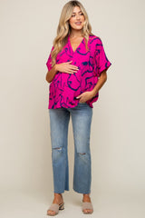 Magenta Printed V-Neck Maternity Top