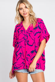 Magenta Printed V-Neck Top