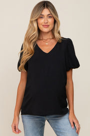 Black Puff Sleeve V-Neck Maternity Top