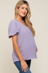 Lavender Puff Sleeve V-Neck Maternity Top