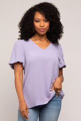 Lavender Puff Sleeve V-Neck Maternity Top