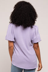 Lavender Puff Sleeve V-Neck Top