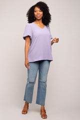 Lavender Puff Sleeve V-Neck Top