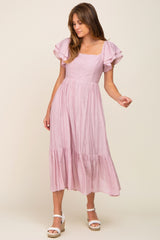 Mauve Flutter Sleeve Maternity Midi Dress