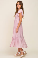 Mauve Flutter Sleeve Midi Dress