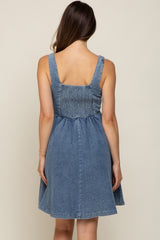 Blue Smocked Square Neck Denim Maternity Dress