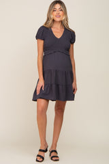 Charcoal Smocked Tiered Maternity Mini Dress