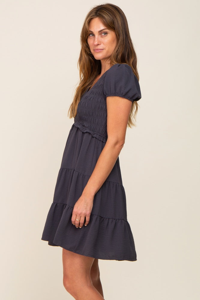 Charcoal Smocked Tiered Mini Dress– PinkBlush