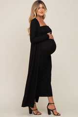 Black Ribbed Sleeveless Dress Cardigan Maternity Set