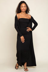 Black Ribbed Sleeveless Dress Cardigan Maternity Set