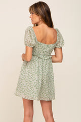 Light Olive Floral Lightweight Front Tie Cutout Dress