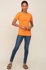 Orange Ribbed Short Sleeve Top