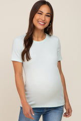 Mint Ribbed Short Sleeve Maternity Top