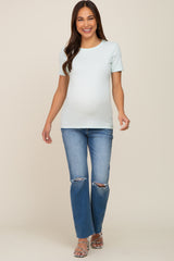 Mint Ribbed Short Sleeve Maternity Top