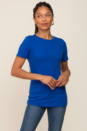 Royal Blue Ribbed Short Sleeve Top