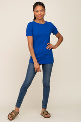 Royal Blue Ribbed Short Sleeve Top