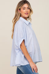 Light Blue Striped Button-Down Dolman Short Sleeve Maternity Top