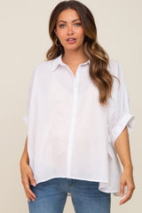 White Striped Button-Down Dolman Short Sleeve Maternity Top