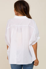 White Striped Button-Down Dolman Short Sleeve Maternity Top