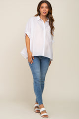 White Striped Button-Down Dolman Short Sleeve Maternity Top