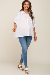 White Striped Button-Down Dolman Short Sleeve Maternity Top