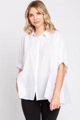 White Striped Button-Down Dolman Short Sleeve Maternity Top