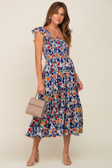 Royal Floral Sleeveless Ruffle Maxi Dress