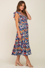 Royal Floral Sleeveless Ruffle Maxi Dress