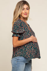 Forest Green Printed Puff Sleeve Maternity Blouse