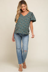 Forest Green Animal Print Puff Sleeve Maternity Top