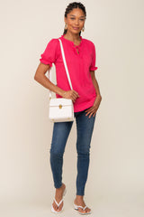 Fuchsia Ruffle Accent Tie Front Blouse