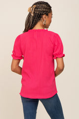 Fuchsia Ruffle Accent Tie Front Blouse