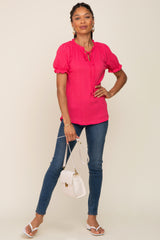 Fuchsia Ruffle Accent Tie Front Blouse